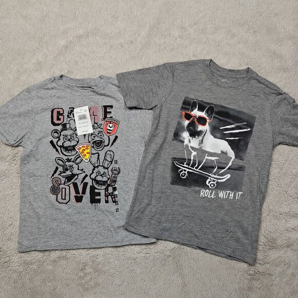 Wonder Nation Other - Boys T-shirt Bundle Size 6-7 XS/S Gray FNAF Five Nights Skateboard Pug NEW